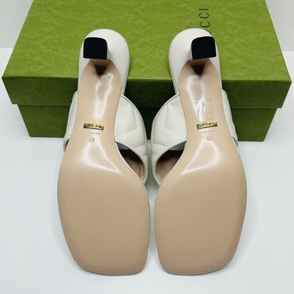 Gucci Marmont Chevron Double G 40/ US 10 Thong Heel Sandals White Leather NIB - Picture 12 of 15